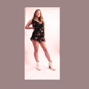 Black Floral Mini Romper